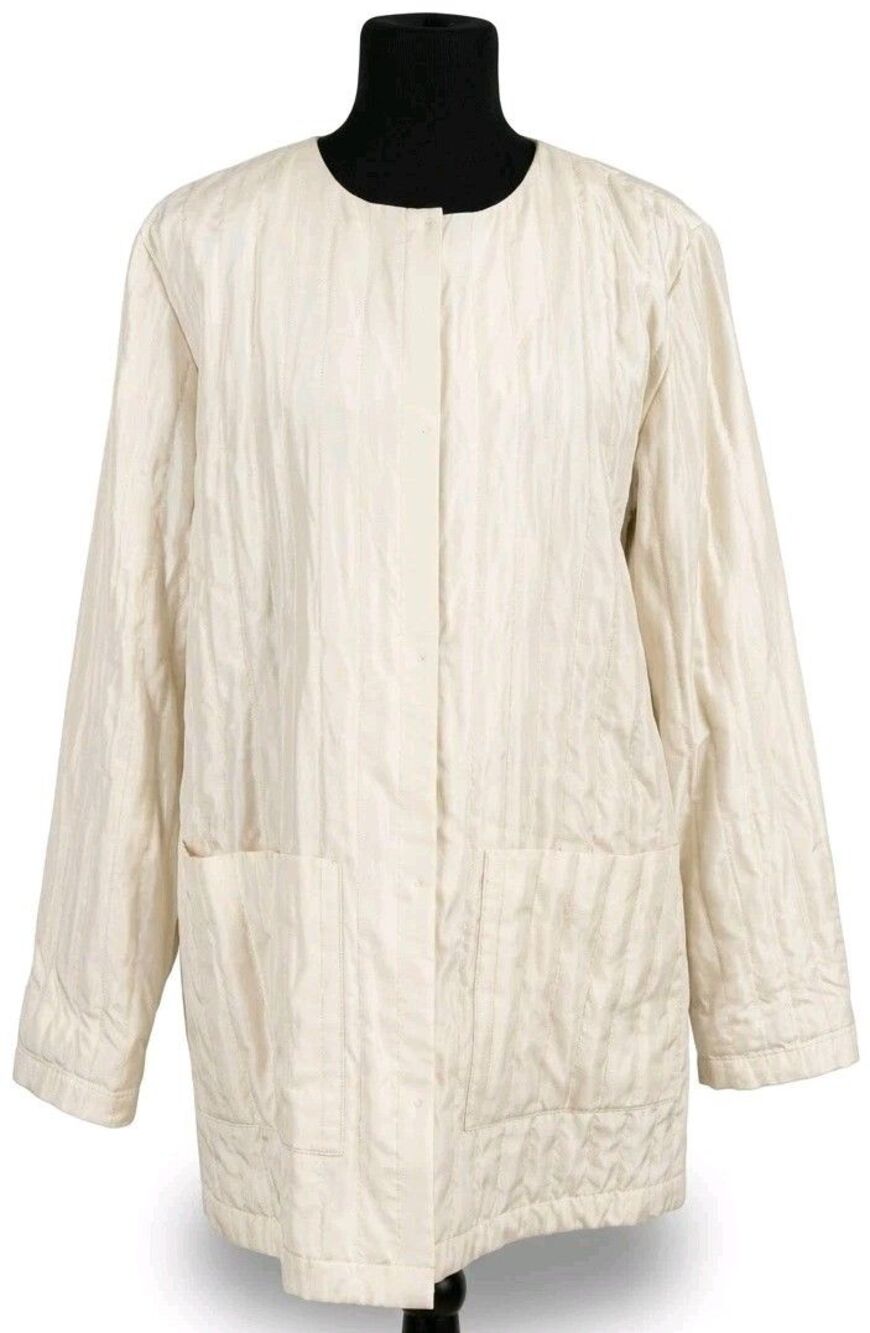 Eileen Fisher Spring 2024 Quilted 100% Silk Jacket Cream Off White XS
